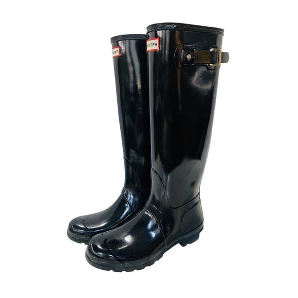 Hunter Original Tall Gloss Rain Boots Black Womens Size 10 Rubber - Picture 4 of 7